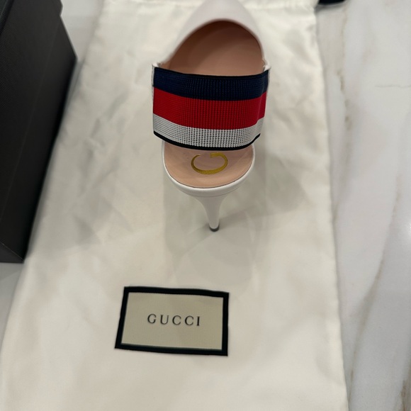 Gucci White Leather Sylvie Slingback Pumps size 38 - Picture 10 of 12